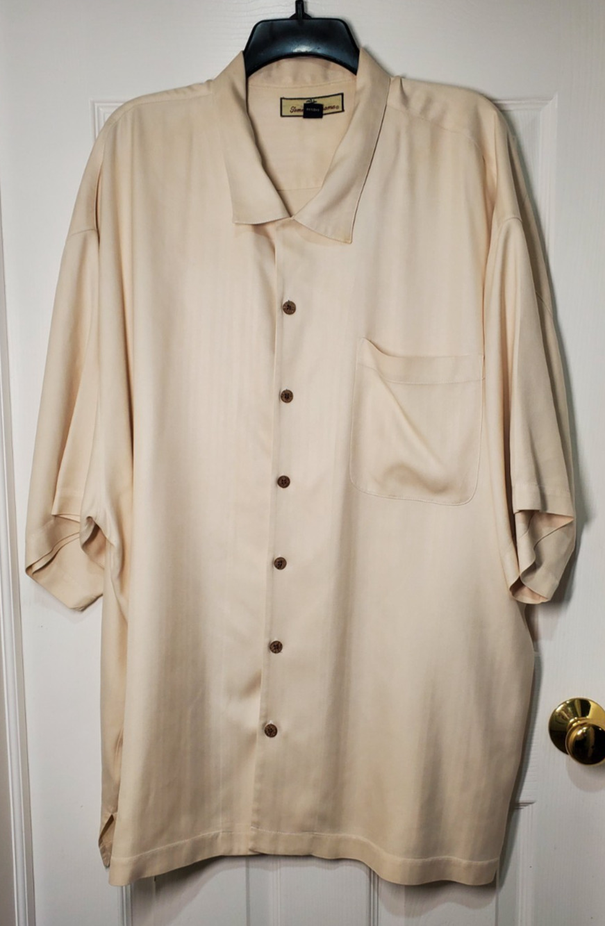 Tommy Bahama 100% Silk Camp Shirt Mens XXL Beige Hawaiian Resort Casual
